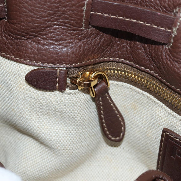 PRADA Tote Bag Leather Brown Gold Tone Auth 195768M