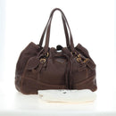 PRADA Tote Bag Leather Brown Gold Tone Auth 195768M-30