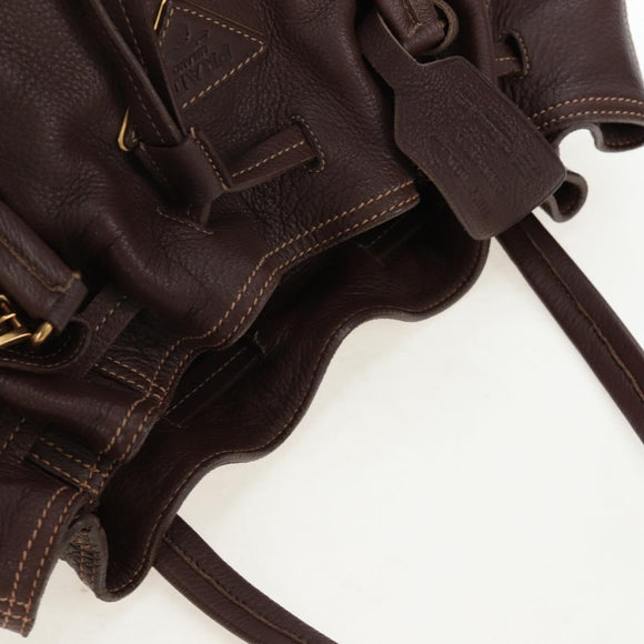 PRADA Tote Bag Leather Brown Gold Tone Auth 195768M