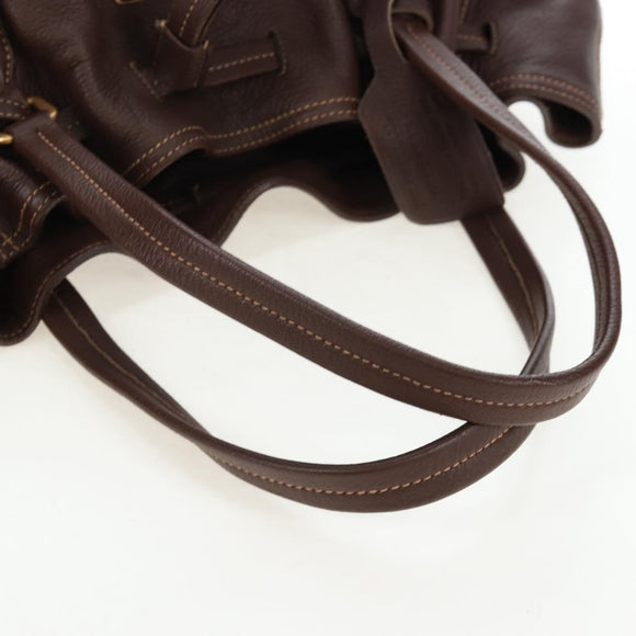 PRADA Tote Bag Leather Brown Gold Tone Auth 195768M