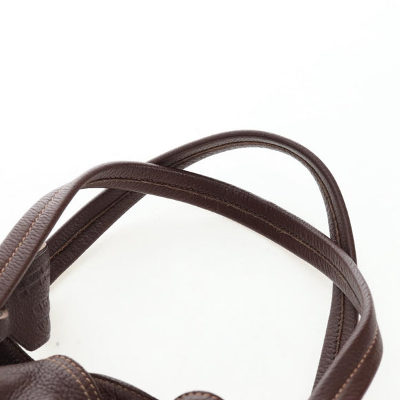 PRADA Tote Bag Leather Brown Gold Tone Auth 195768M