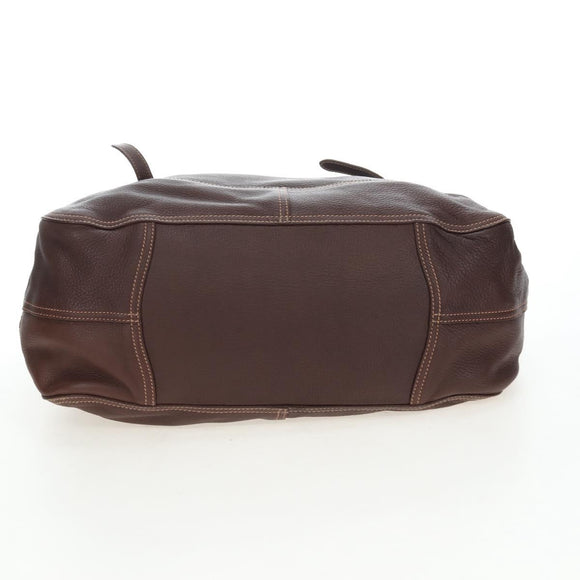 PRADA Tote Bag Leather Brown Gold Tone Auth 195768M