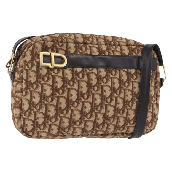 Christian Dior Trotter Canvas Shoulder Bag Brown Gold Tone Auth 195770A