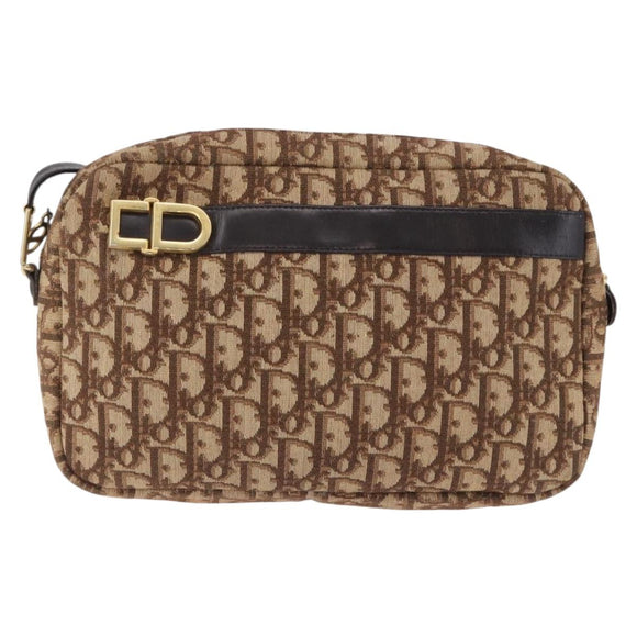 Christian Dior Trotter Canvas Shoulder Bag Brown Gold Tone Auth 195770A