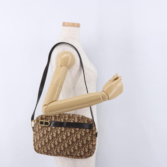 Christian Dior Trotter Canvas Shoulder Bag Brown Gold Tone Auth 195770A
