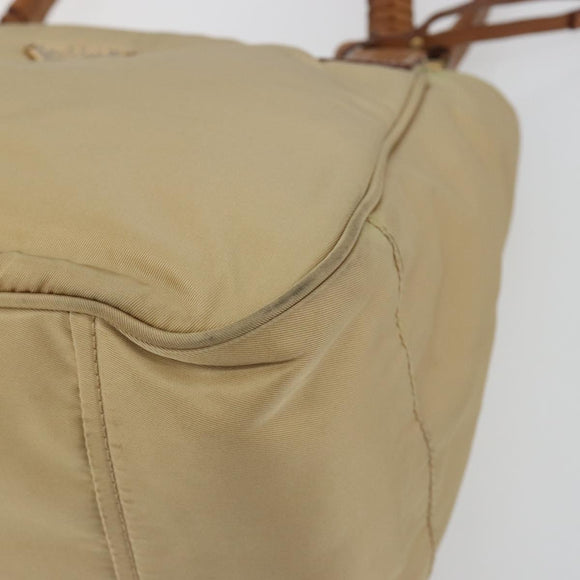 PRADA Tote Bag Nylon Beige Gold Auth 195771V