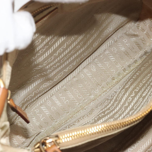 PRADA Tote Bag Nylon Beige Gold Auth 195771V