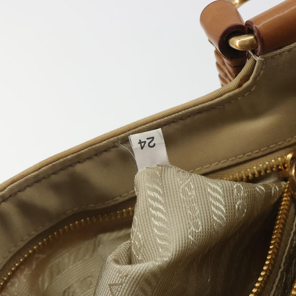 PRADA Tote Bag Nylon Beige Gold Auth 195771V