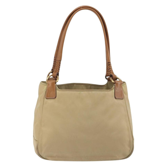 PRADA Tote Bag Nylon Beige Gold Auth 195771V