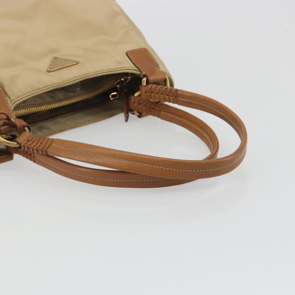 PRADA Tote Bag Nylon Beige Gold Auth 195771V