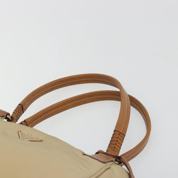 PRADA Tote Bag Nylon Beige Gold Auth 195771V