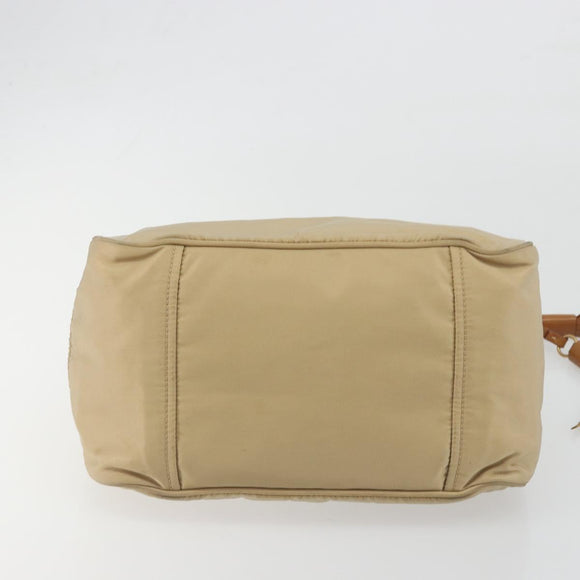 PRADA Tote Bag Nylon Beige Gold Auth 195771V