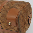 CELINE Macadam Boston Bag Suede Brown Gold Tone Auth 195774-9