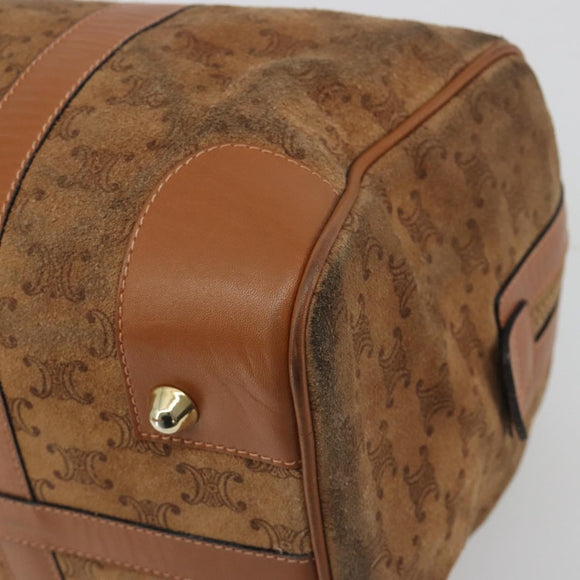 CELINE Macadam Boston Bag Suede Brown Gold Tone Auth 195774