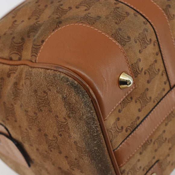 CELINE Macadam Boston Bag Suede Brown Gold Tone Auth 195774