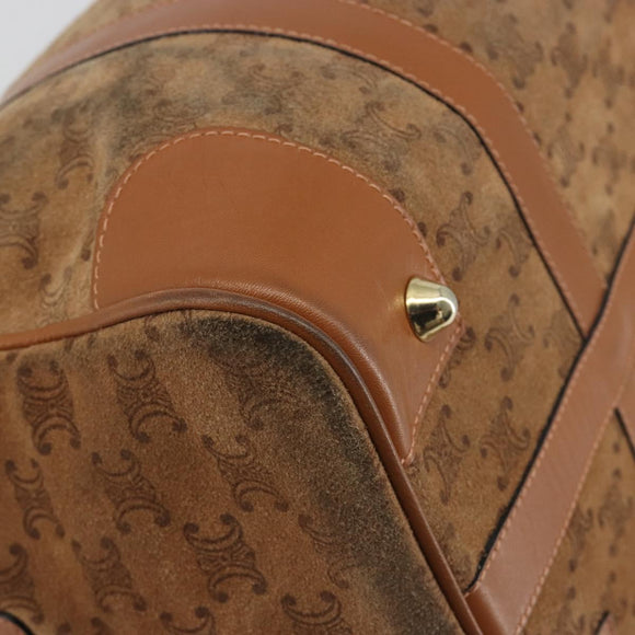 CELINE Macadam Boston Bag Suede Brown Gold Tone Auth 195774