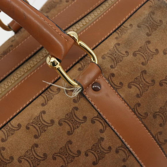 CELINE Macadam Boston Bag Suede Brown Gold Tone Auth 195774