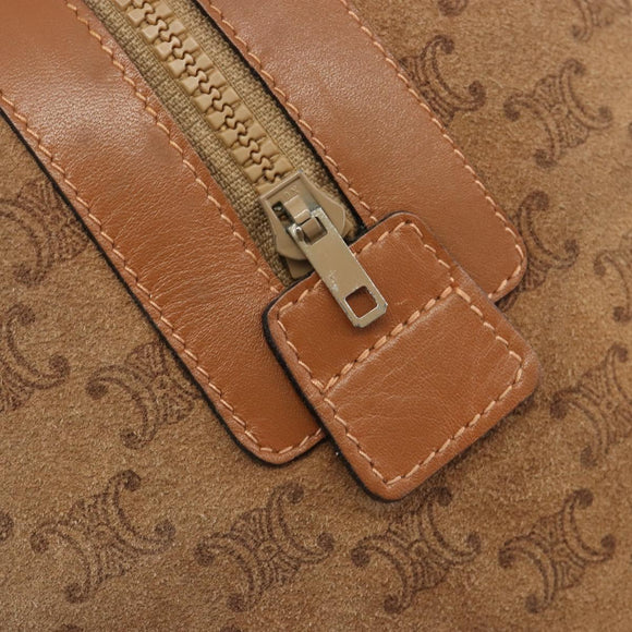 CELINE Macadam Boston Bag Suede Brown Gold Tone Auth 195774