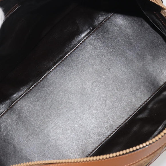 CELINE Macadam Boston Bag Suede Brown Gold Tone Auth 195774