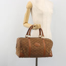 CELINE Macadam Boston Bag Suede Brown Gold Tone Auth 195774-22