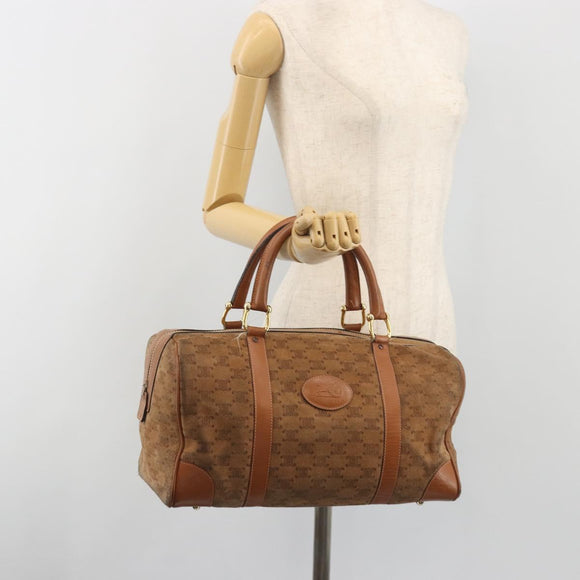 CELINE Macadam Boston Bag Suede Brown Gold Tone Auth 195774