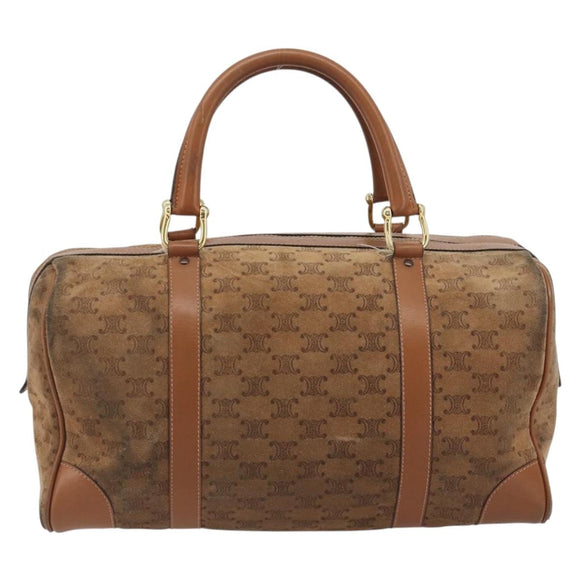 CELINE Macadam Boston Bag Suede Brown Gold Tone Auth 195774