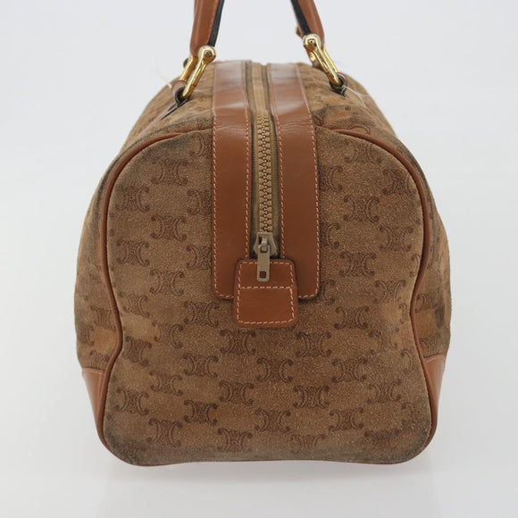 CELINE Macadam Boston Bag Suede Brown Gold Tone Auth 195774