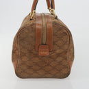 CELINE Macadam Boston Bag Suede Brown Gold Tone Auth 195774-4