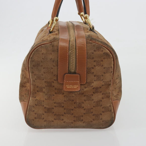 CELINE Macadam Boston Bag Suede Brown Gold Tone Auth 195774