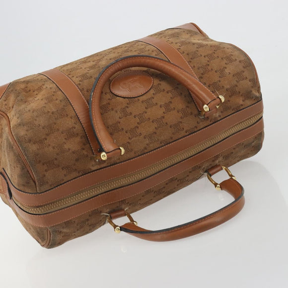 CELINE Macadam Boston Bag Suede Brown Gold Tone Auth 195774