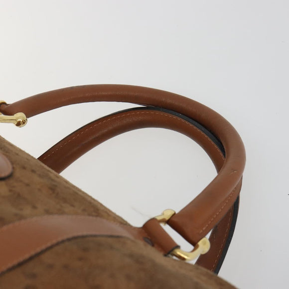 CELINE Macadam Boston Bag Suede Brown Gold Tone Auth 195774