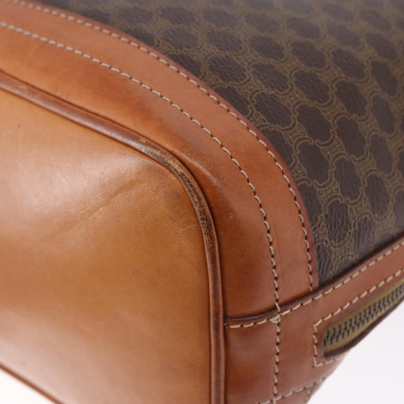 CELINE Macadam Shoulder Bag PVC Leather Brown Gold Tone Auth 195775