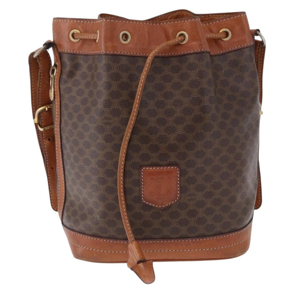 CELINE Macadam Shoulder Bag PVC Leather Brown Gold Tone Auth 195775