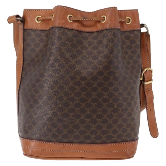 CELINE Macadam Shoulder Bag PVC Leather Brown Gold Tone Auth 195775