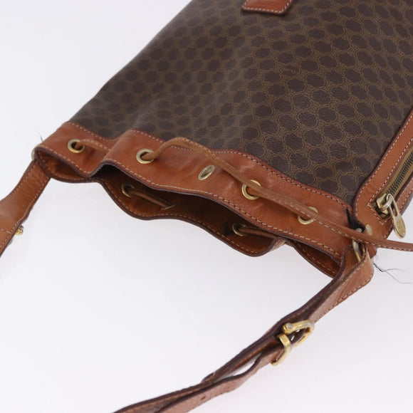 CELINE Macadam Shoulder Bag PVC Leather Brown Gold Tone Auth 195775