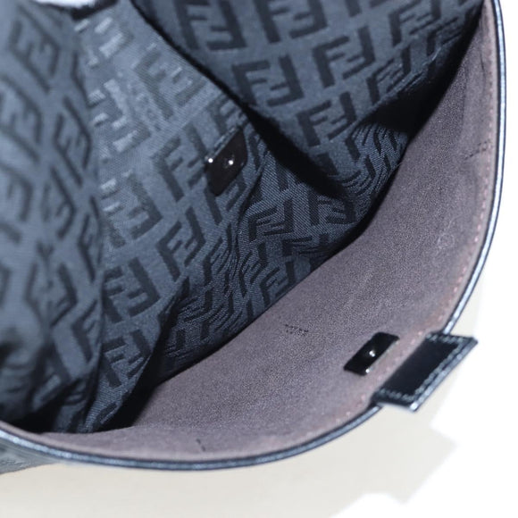 FENDI Zucchino Canvas Shoulder Bag Black Silver 8BT151 Auth 195776V