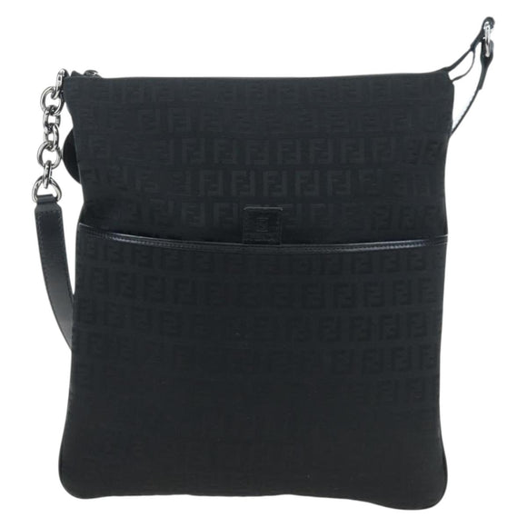 FENDI Zucchino Canvas Shoulder Bag Black Silver 8BT151 Auth 195776V