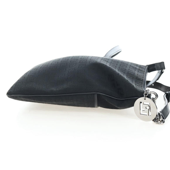 FENDI Zucchino Canvas Shoulder Bag Black Silver 8BT151 Auth 195776V