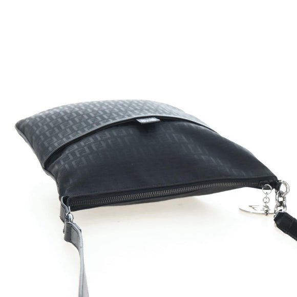 FENDI Zucchino Canvas Shoulder Bag Black Silver 8BT151 Auth 195776V