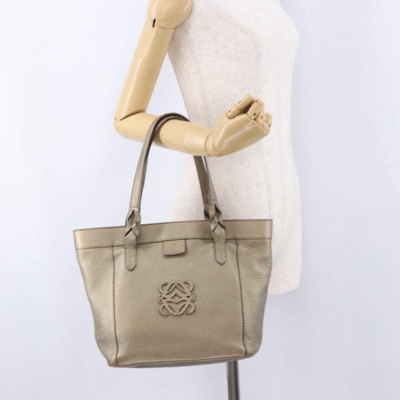 LOEWE Tote Bag Leather Gold Tone Auth 195777V