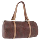 ETRO Paisley Hand Bag Leather Brown Gold Tone Auth 195784-1