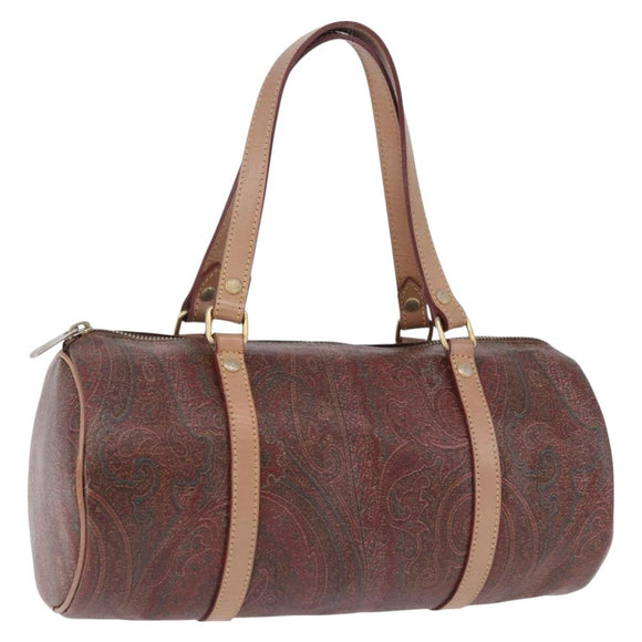 ETRO Paisley Hand Bag Leather Brown Gold Tone Auth 195784