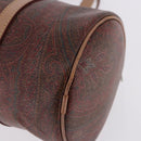 ETRO Paisley Hand Bag Leather Brown Gold Tone Auth 195784-14