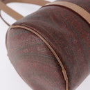 ETRO Paisley Hand Bag Leather Brown Gold Tone Auth 195784-15