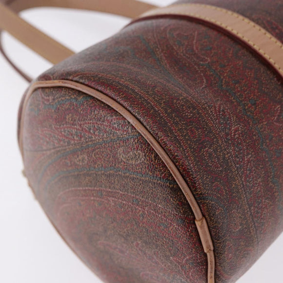 ETRO Paisley Hand Bag Leather Brown Gold Tone Auth 195784