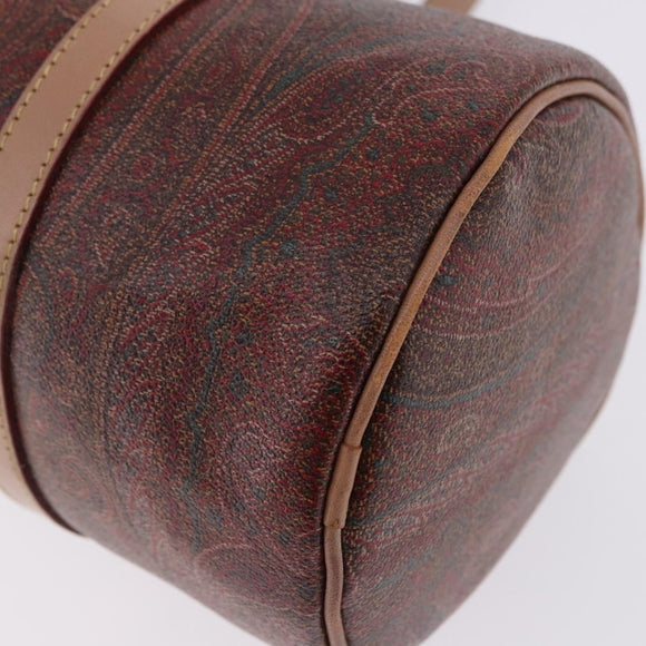 ETRO Paisley Hand Bag Leather Brown Gold Tone Auth 195784