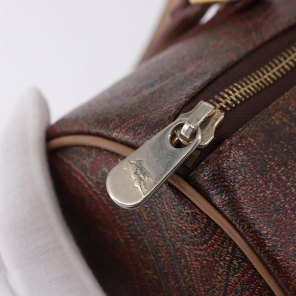 ETRO Paisley Hand Bag Leather Brown Gold Tone Auth 195784