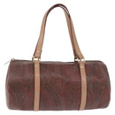 ETRO Paisley Hand Bag Leather Brown Gold Tone Auth 195784-13