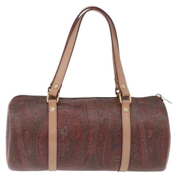 ETRO Paisley Hand Bag Leather Brown Gold Tone Auth 195784