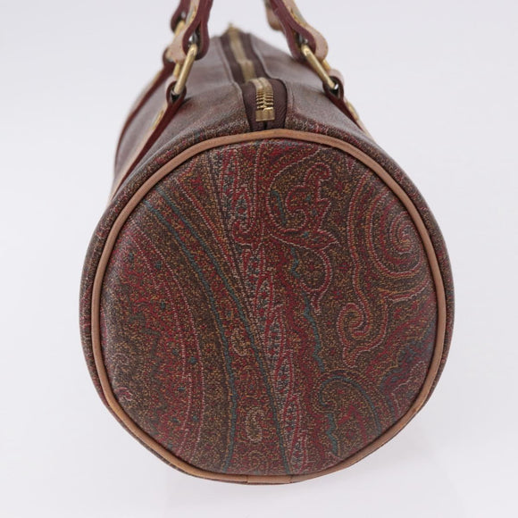 ETRO Paisley Hand Bag Leather Brown Gold Tone Auth 195784